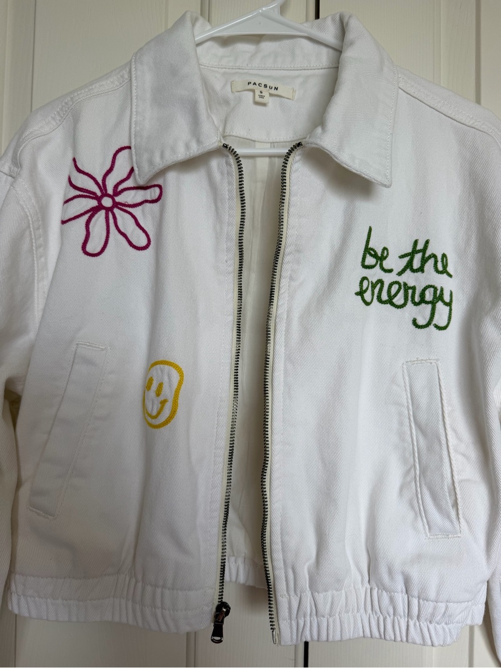 PacSun White Embroidered Zip Jacket with Multicolor Accents - Picture 5 of 9